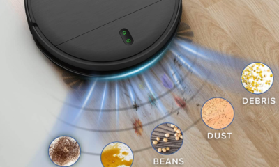 A 2-in-1 robovac mopping a floor.