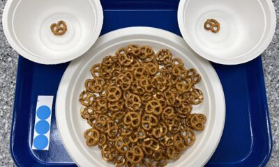 Research shows that pretzel size influences intake by determining how fast a person eats and how large their bites are
