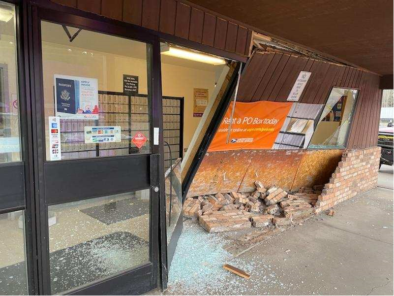 Runaway car crashes through Bailey post office;  operations suspended