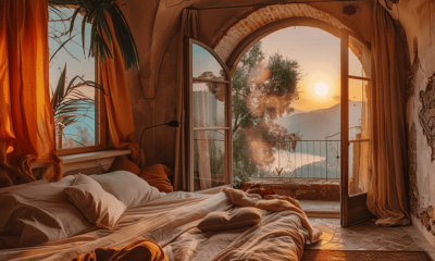 A sunrise seen from a bedroom.