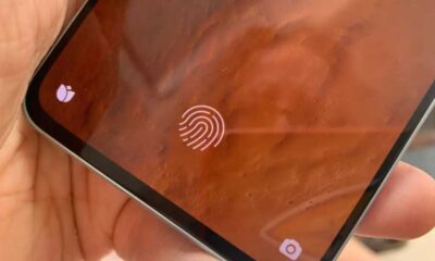 Android smartphone indicating position of under-display fingerprint sensor