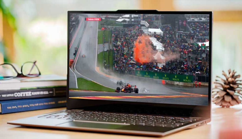 Laptop showing Spa F1 race