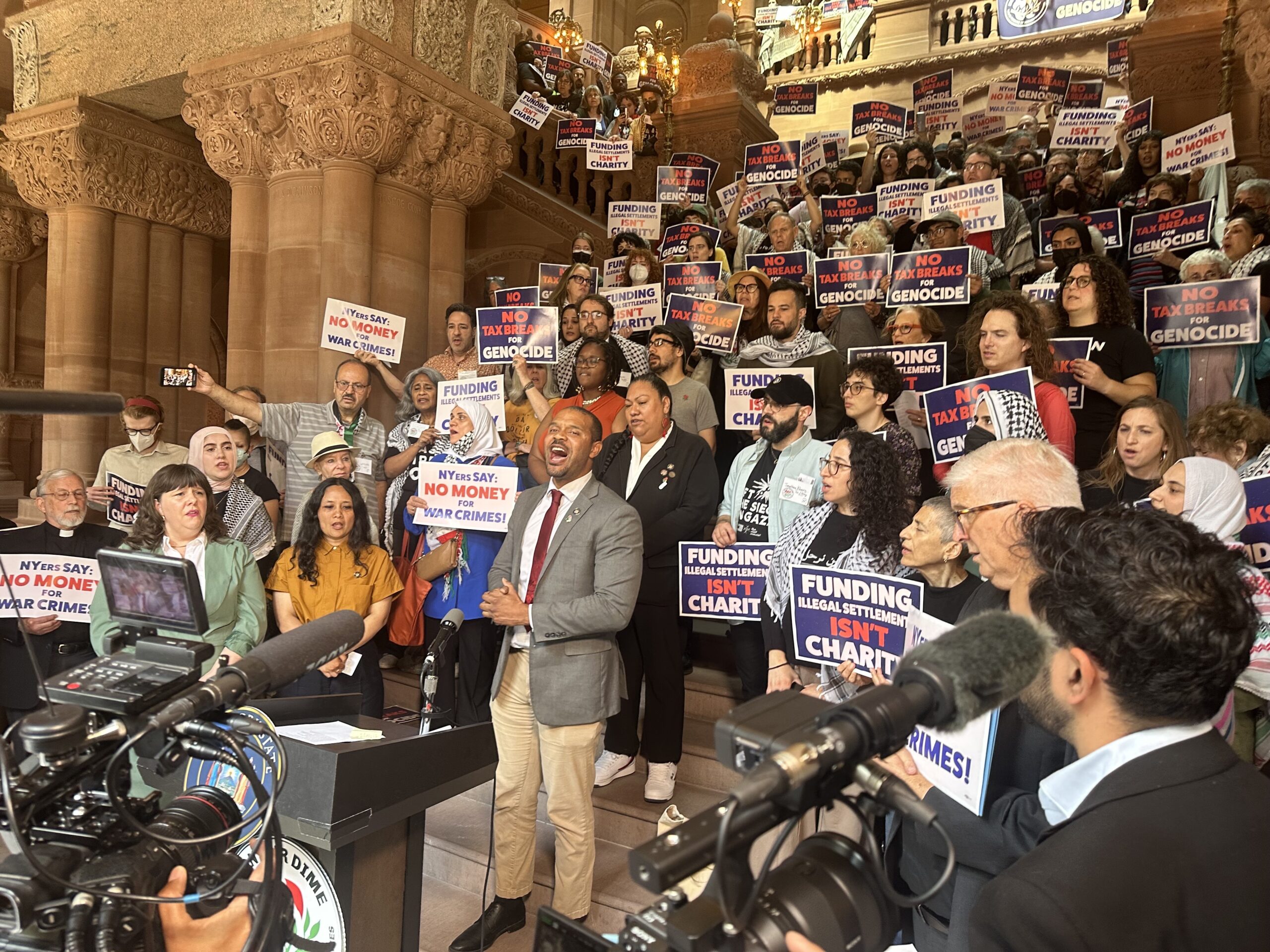 State Senator Jabari Brisport today joined fellow Democratic Socialist lawmakers in support of a bill that seeks to restrict charitable donations to organizations that lawmakers say participate in war crimes.