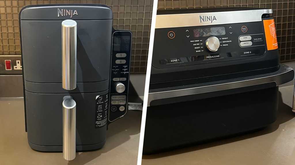 Ninja Double Stack and Ninja FlexDrawer air fryers on a kitchen counter