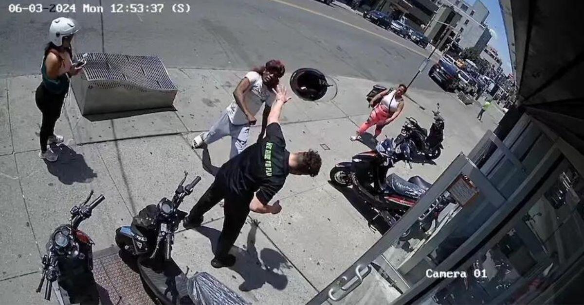 Shocking video shows moment maniac punches bike shop worker and bites cop
