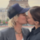 Sophia Bush and Ashlyn Harris share a sweet kiss during a trip to Paris