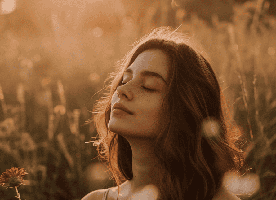 A woman looking relaxed and at peace