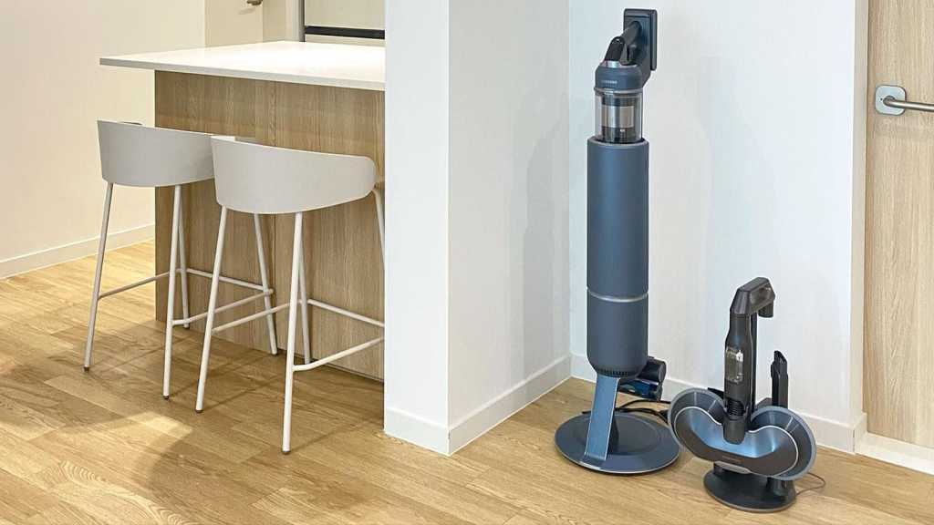 Samsung Bespoke Jet vacuum in blue in a kitchen